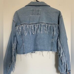 forever 21 fringe crop denim jacket